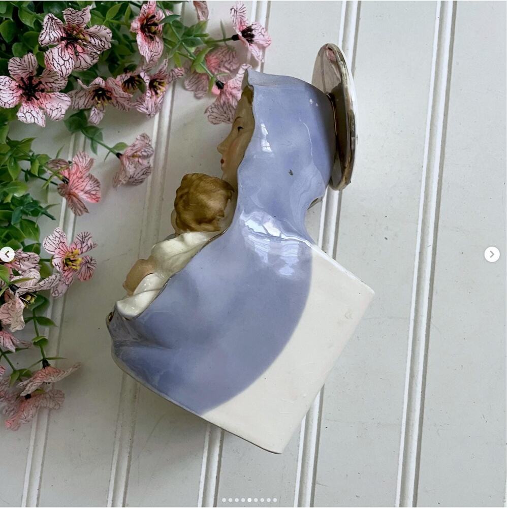 Vintage Mary Blessed Mother Baby Jesus Planter Religious Vase Porcelain Ceramic - Picture 5 of 9
